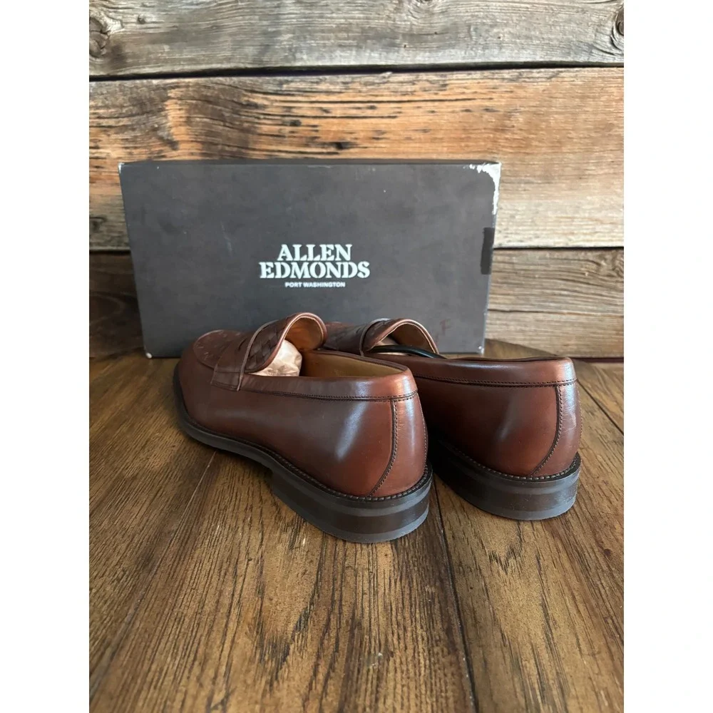 Allen Edmonds Como Woven Dark Brown Leather Penny Loafers 8228 Mens 11 D